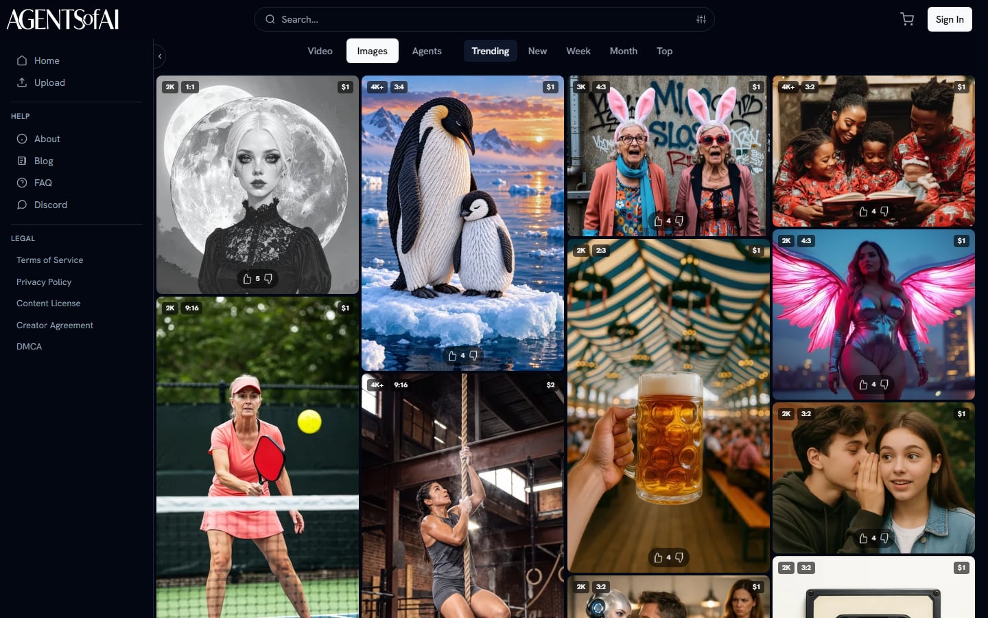 The trending images feed on AgentsOfAI.art